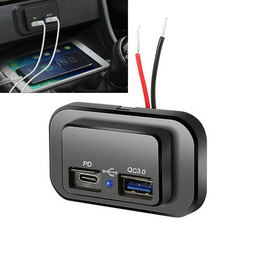 12V PD QC3.0 USB Car RV Fast Charger Adapter Outlet Universal LED Q