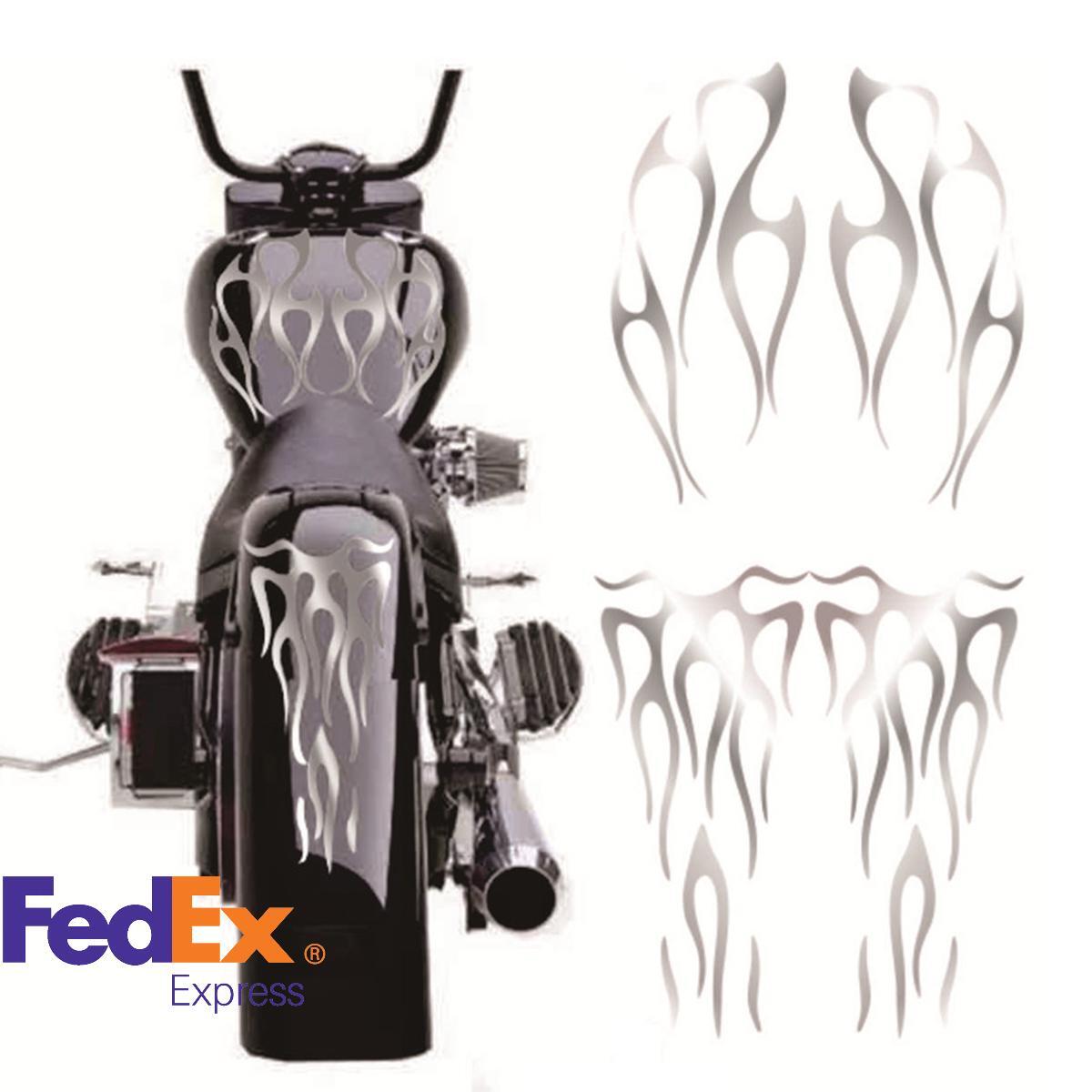 Motorcycle Flame Sticker Waterproof for Gas Tank  Fender Decals Matte Silver Q