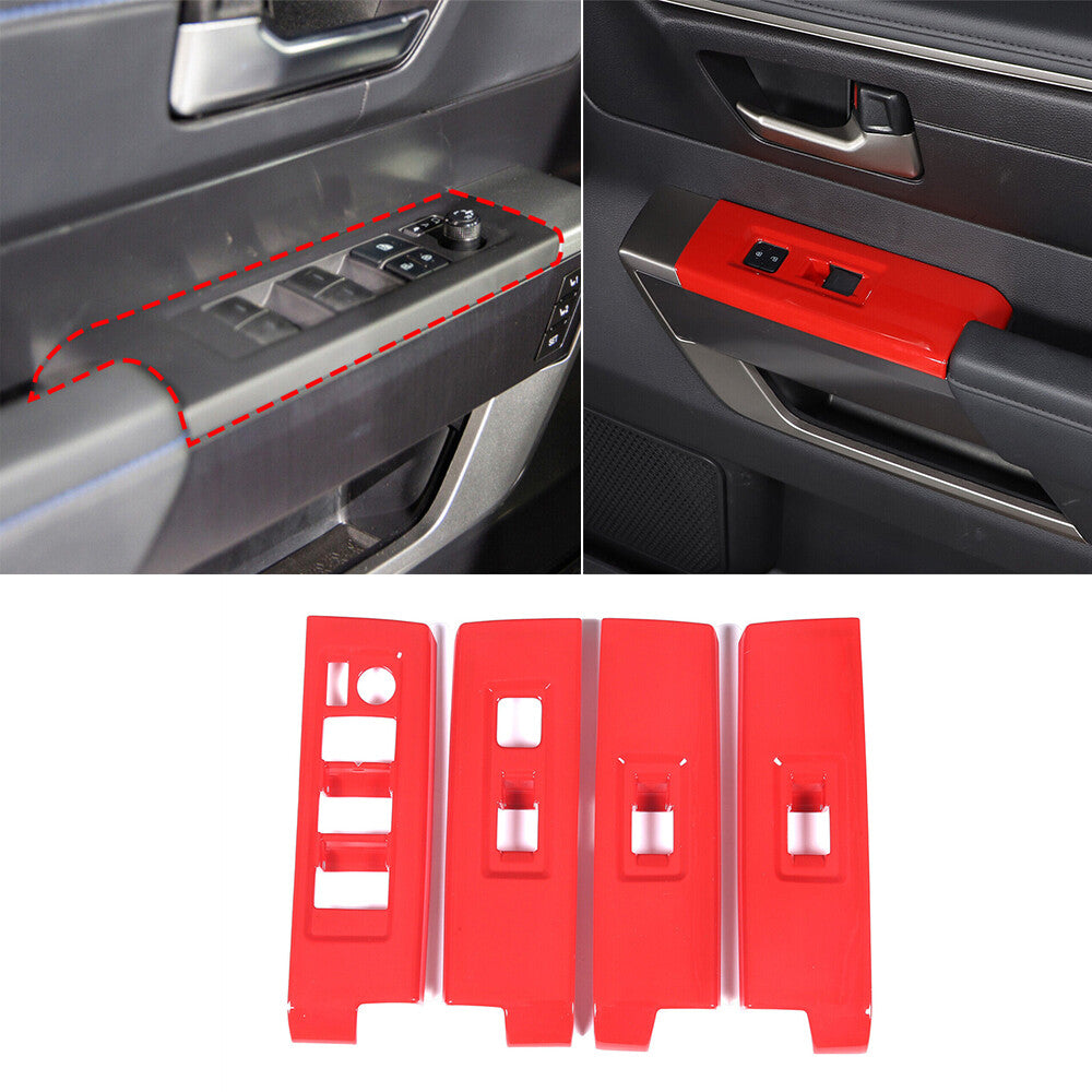 4¡ÁRed ABS Window Lift Switch Button Panel Cover For Toyot@ Tundr@ /Sequoia 2022+