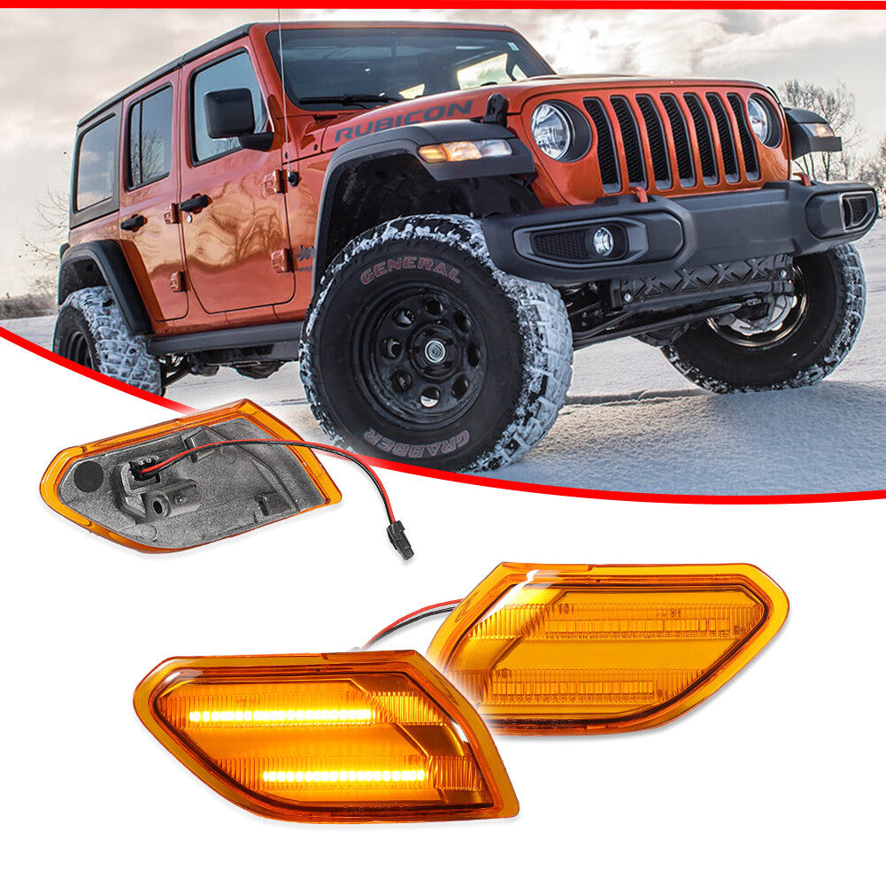 Front Fender Amber LED Side Marker Light Kit for 2018+ for Jeep for Wrangler JL/Gladiator - v