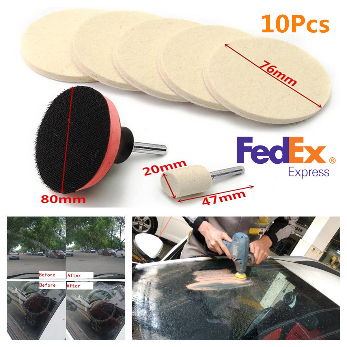 10x Car Window Glass Scratch Remover Kit Wool Polishing Pad  100g Cerium Oxide