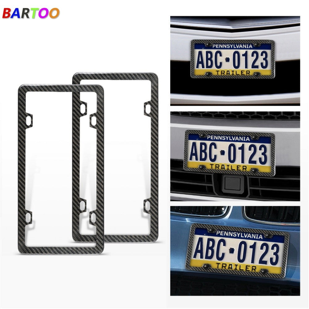 2PCS Real Carbon Fiber Finish 4 Holes Slim License Plate Frame w/UV Resistant Q