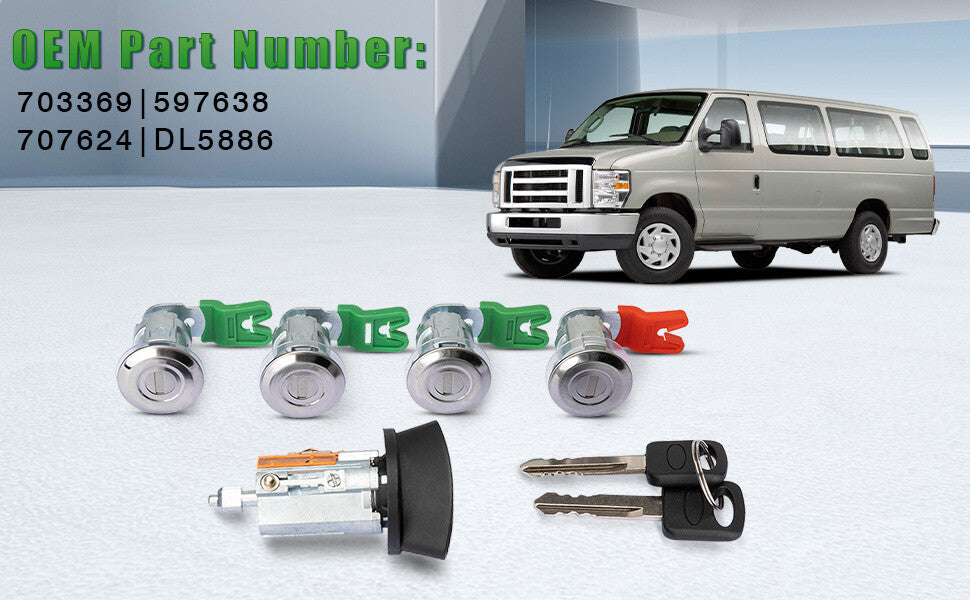Ignition Key Switch Door Lock Cylinder Kit 703369 for Ford E-150 E250 E350 6.8L