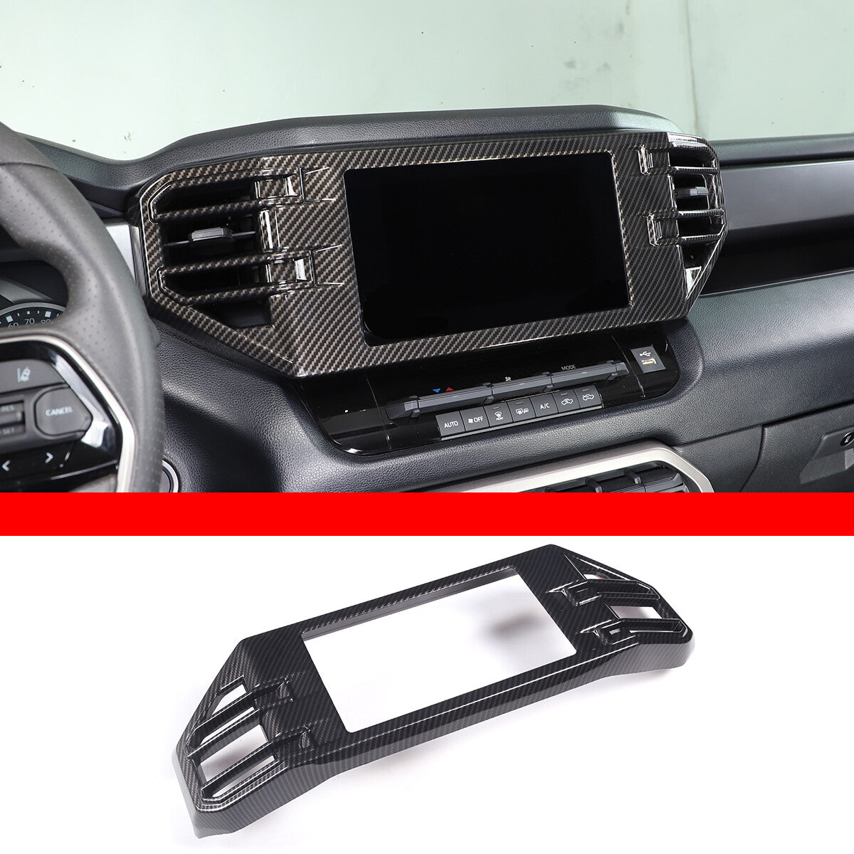 ABS Carbon Fiber Center 4WD Mode Button Frame Trim Cover for Tundra 2022- v