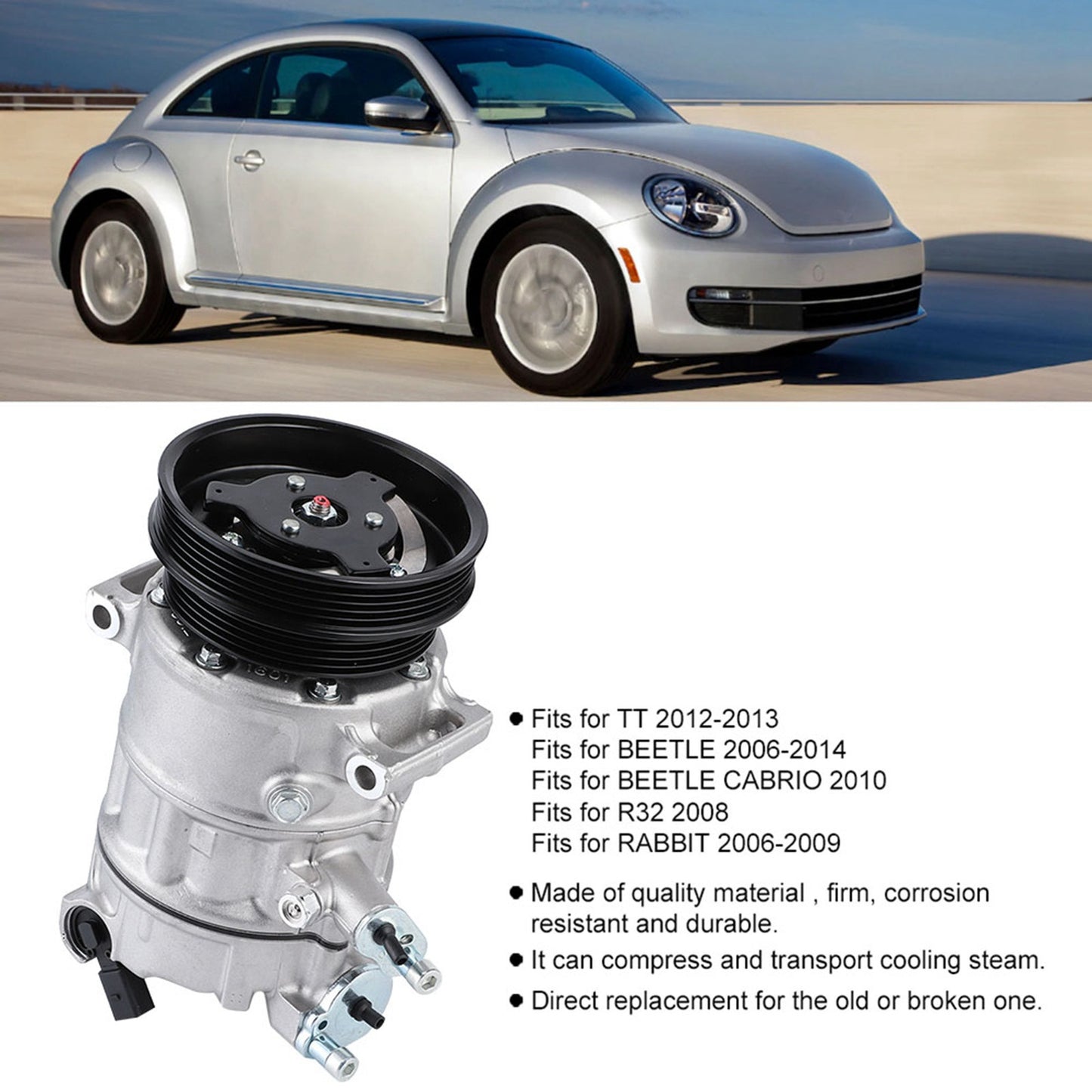 AC Compressor and A/C Clutch IG567 CO4574JC Fits Durable for Beetle 2006-2014 Q