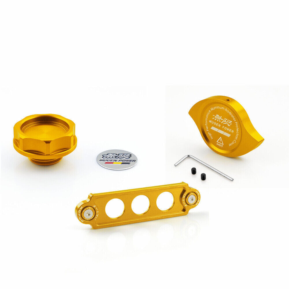 JDM Billet Oil Filler Cap + Radiator Cap + Battery Tie Down for Honda for Civic Q