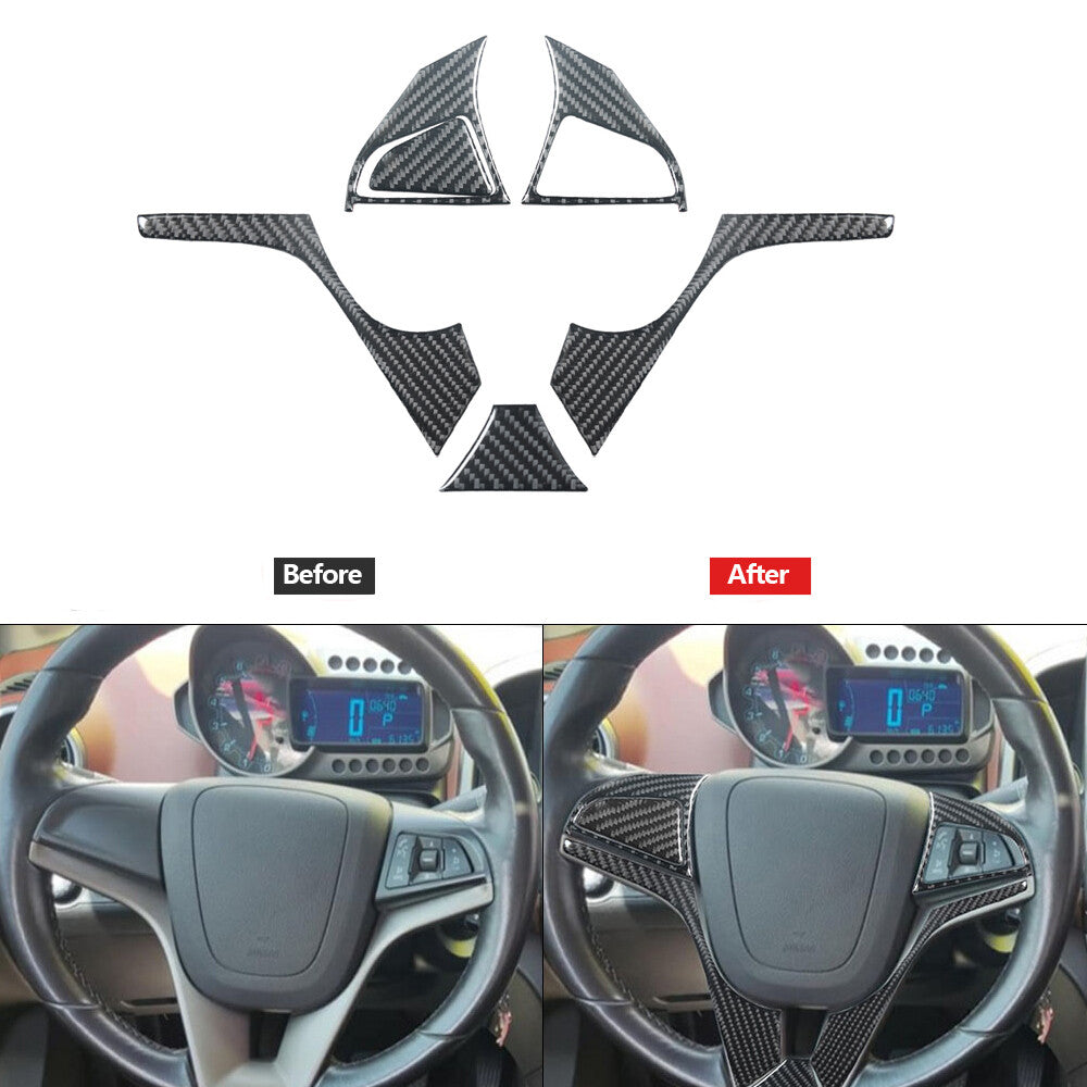 6x Carbon Fiber Steering Wheel Accent Cover Type B for Chevrolet Sonic 2012-2016