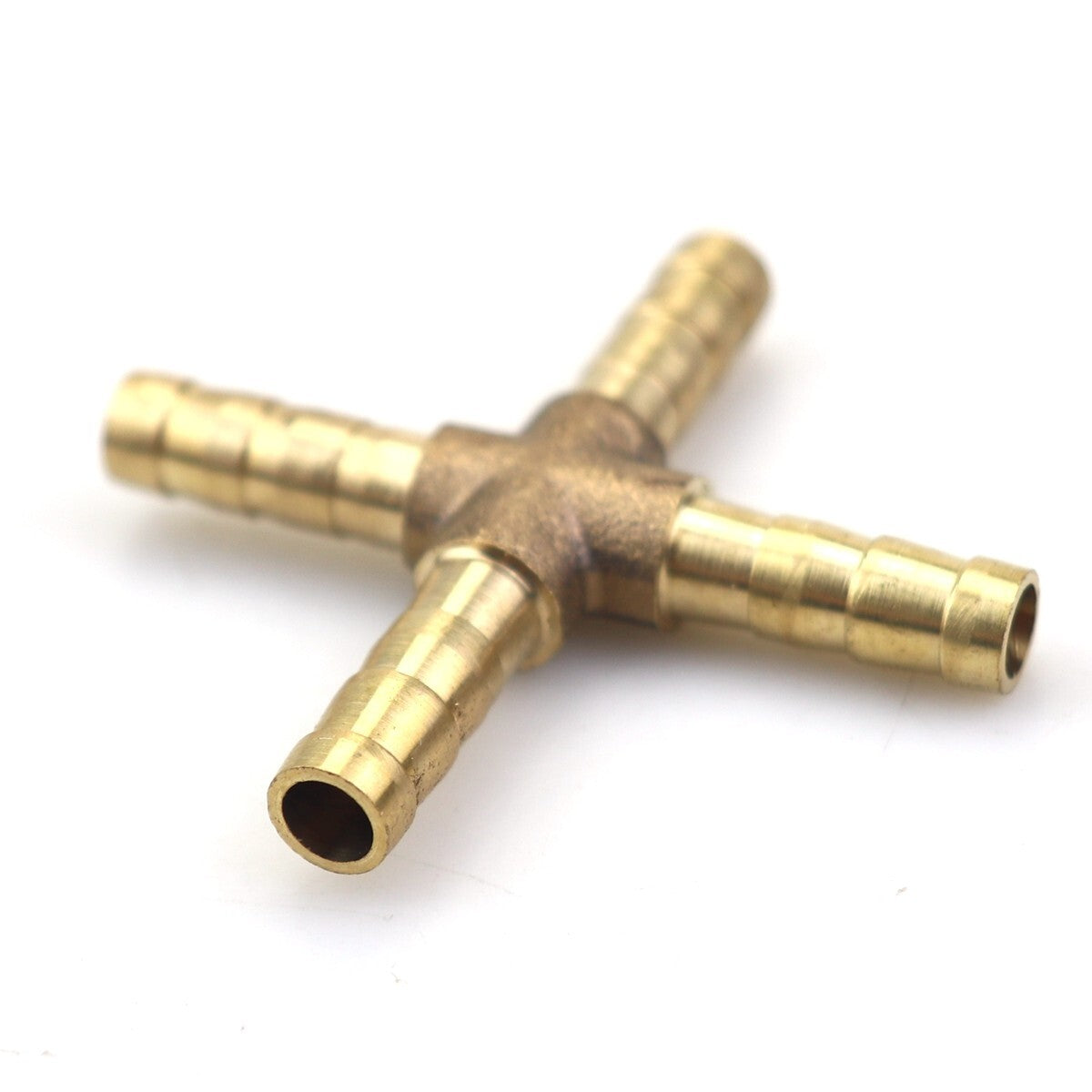 2PC 1/4(6mm) HOSE BARB 4 WAY Cross Brass Pipe Fitting Thread Gas Fuel Water Air