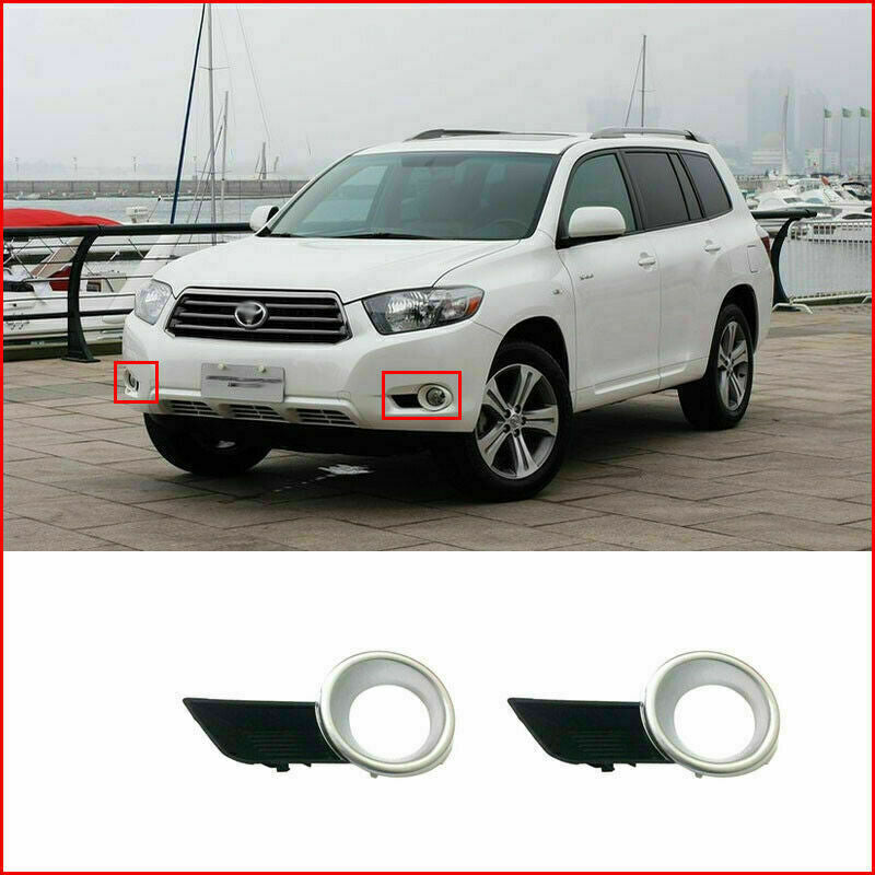2Silver Front Bumper Fog Light Lamp Cover Trim for Toyota Highlander 2008-2010