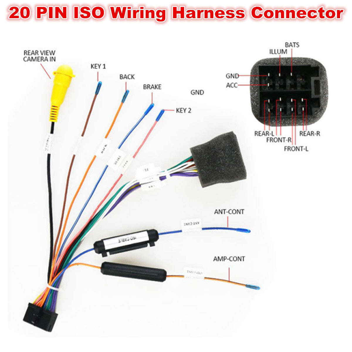 20 Pins ISO Wiring Harness Android Car SUV Stereo Radio Connector Adapter Cable