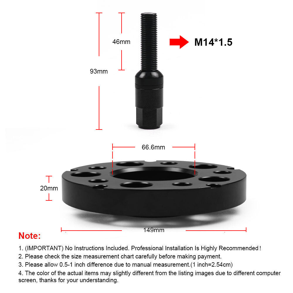 2Pcs 20mm 5x112 Hub Bore Wheel Spacer Kit for Audi Q5 SQ5 W/ Ball Bolts Black
