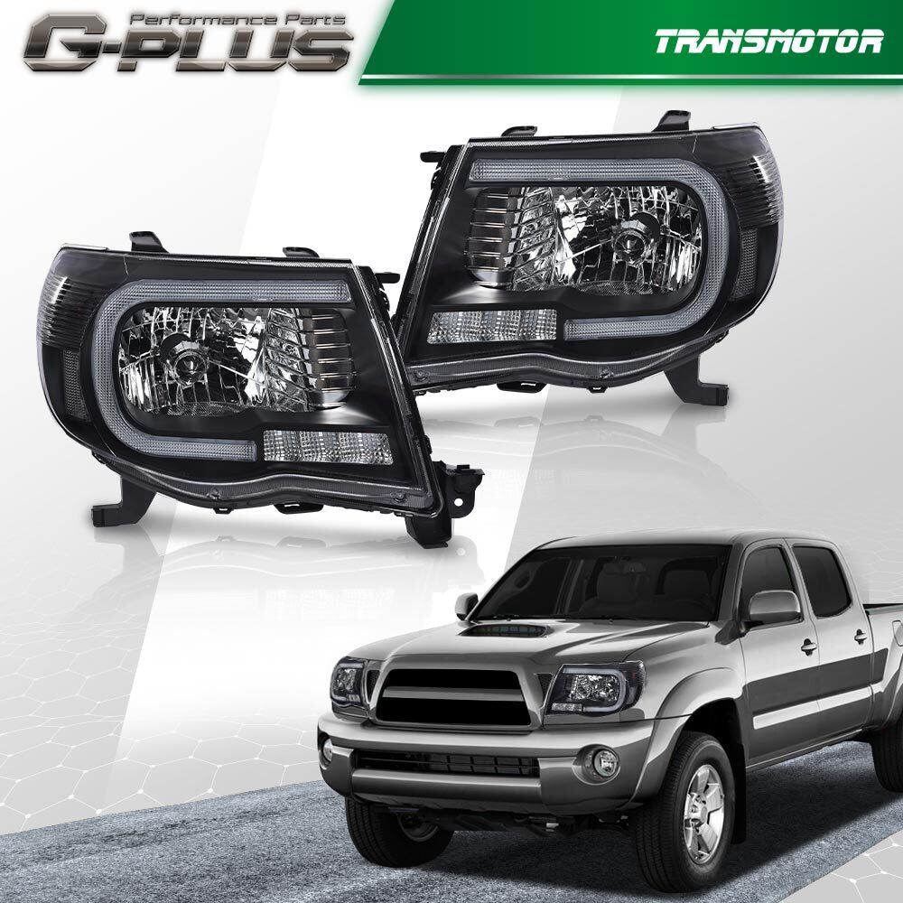 Fits 2005 - 2011 for Tacoma Clear LED Tube Headlights Black/Clear - v