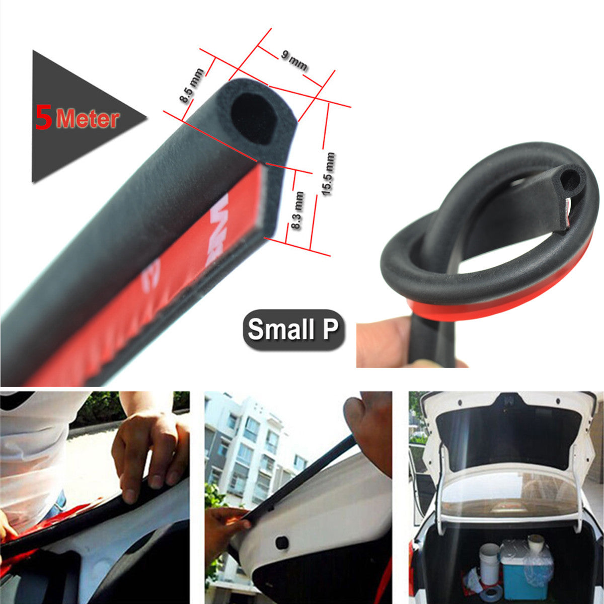 5M Universal Car Auto Door Seal Strip Small P Shape Dustproof Toughness Rubber