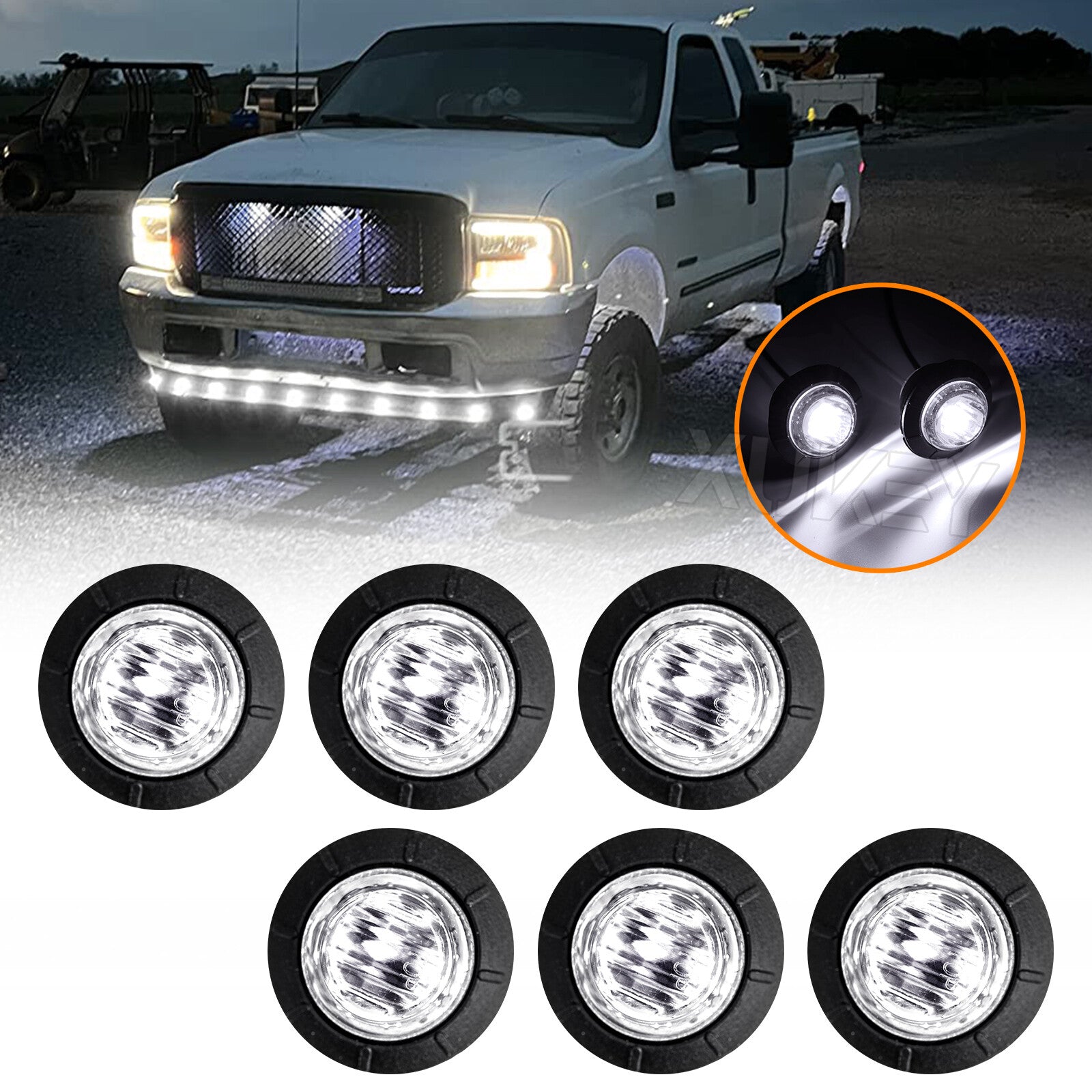 6PCS LED SIDE MARKER LIGHT INDICATOR LAMP WHITE TRUCK LORRY Trailer DRL 12V 24V