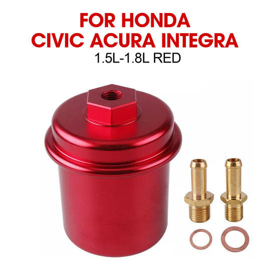 High-flow, washable red automotive fuel filter suitable for Honda for Civic and for Acura Integra 1.5-1.8L. Q