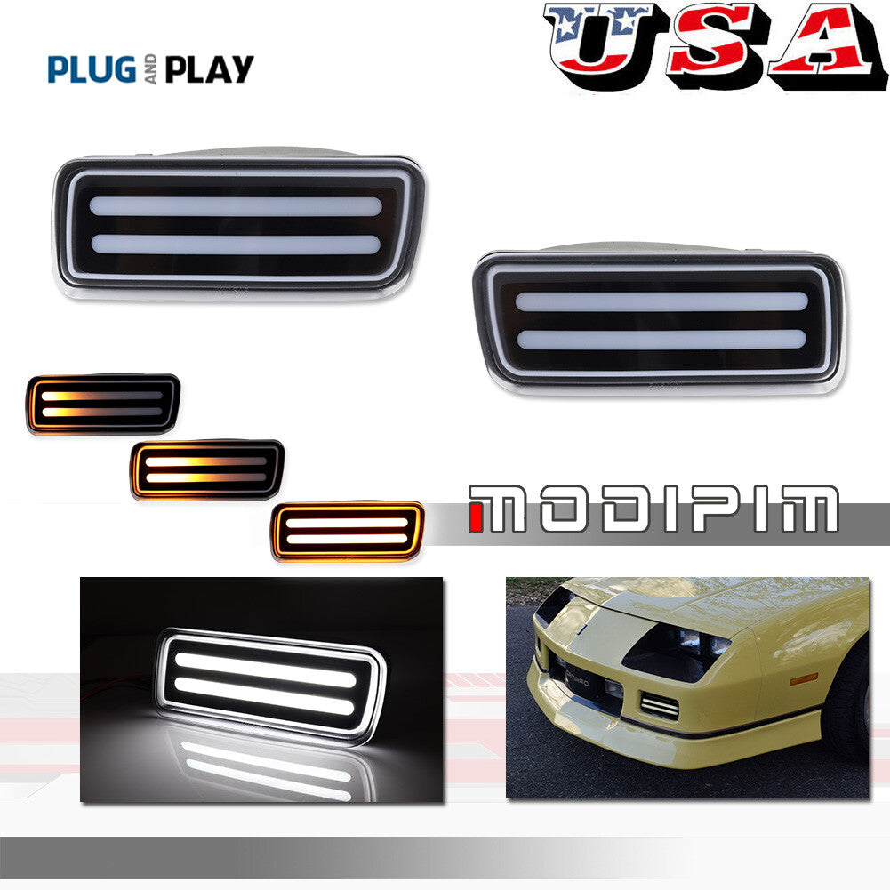 [PLUG & PLAY] Dynamic Amber and White DRL Turn Signal Light for 85-92 for Camaro - v