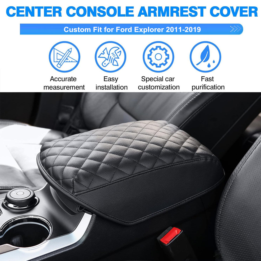 Leather fits 2011-2019 Explorer Center console armrest cushion cover - n