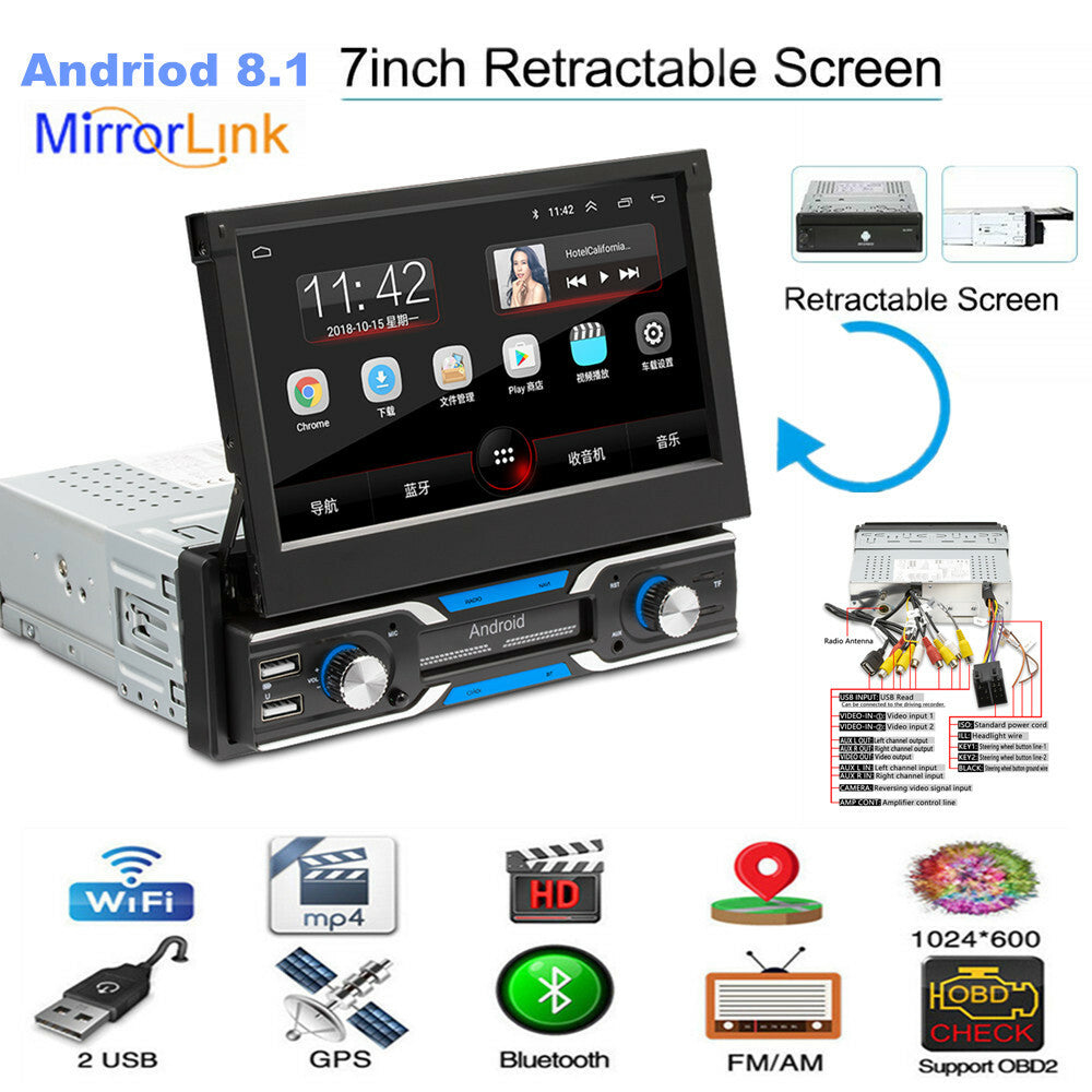 1 DIN 7-inch HD Flip Screen GPS Navigation Car Stereo Player Radio BT Mirror Link - n