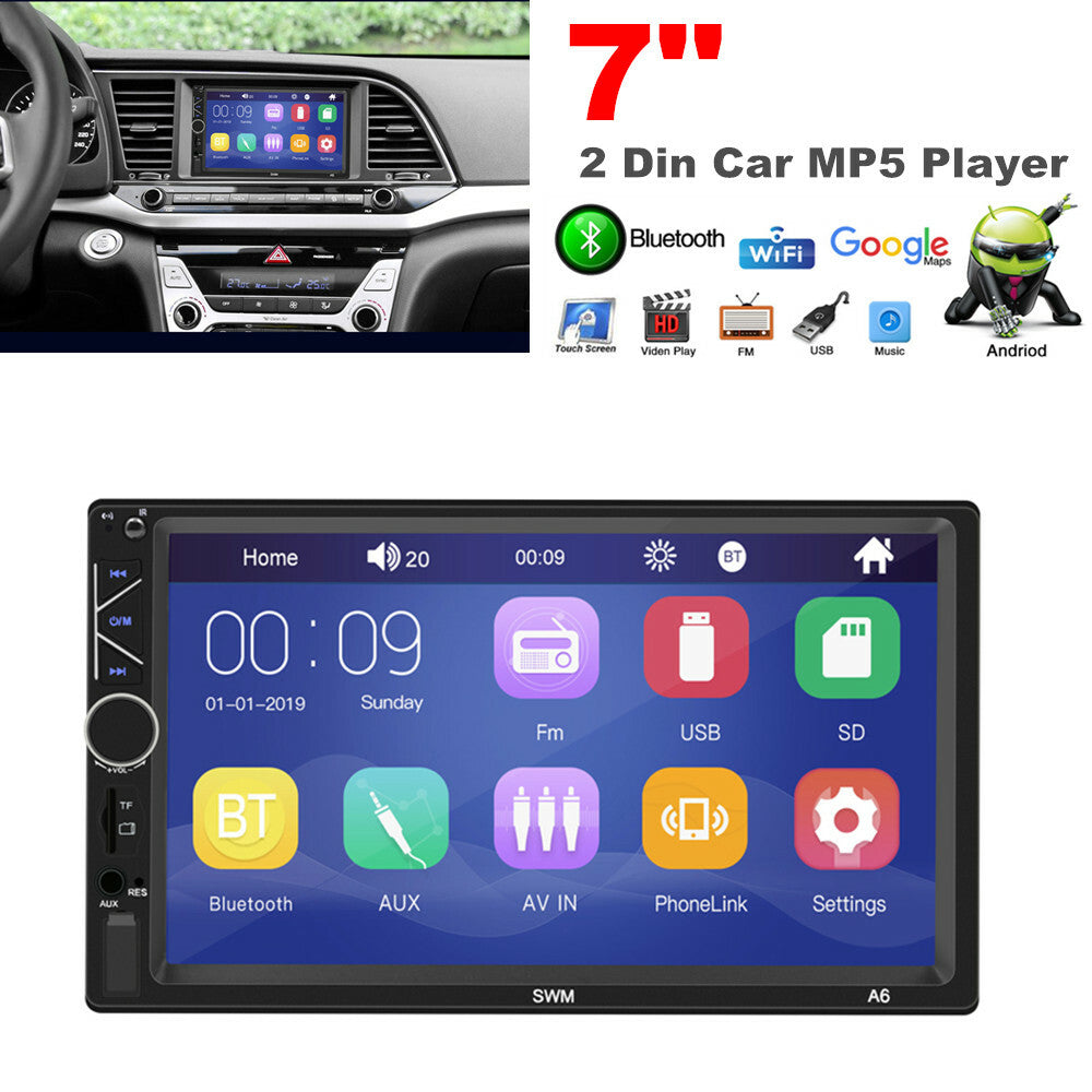7-inch/2-inch car MP5 player, radio, Bluetooth, AUX audio, iOS/Android phone mirror link - n