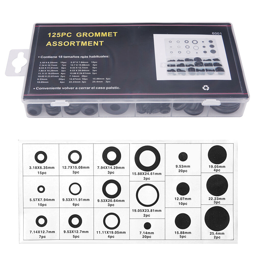 125pc Rubber Grommet Firewall Wire Gasket Solid Hole Plug Assortment Set
