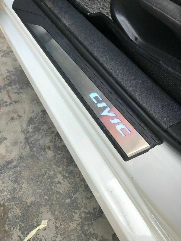 for Honda for Civic 2022-23 Silver Steel Blue LED Door Sill Scuff Plate Guard Cover