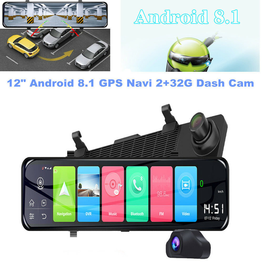12-inch Android 8.1 GPS Navi 2+GB 32GB Mirror-finish Car DVR Camera 1080P n