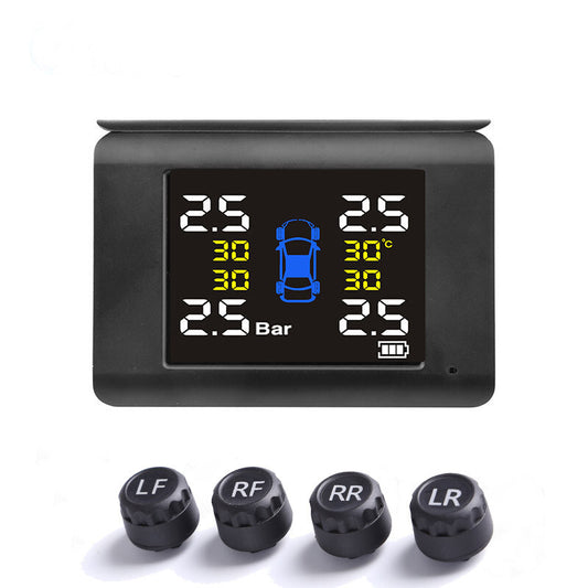 Wireless Solar TPMS LCD Car Tire Pressure Monitoring System W/4 External Sensors