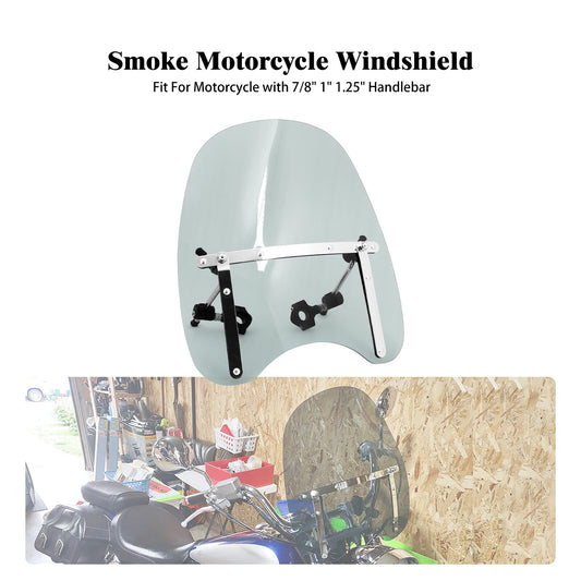 18 x 16 Smoke Windshield Fit For Universal Motorcycle 7/8 1 1.25 Handlebar