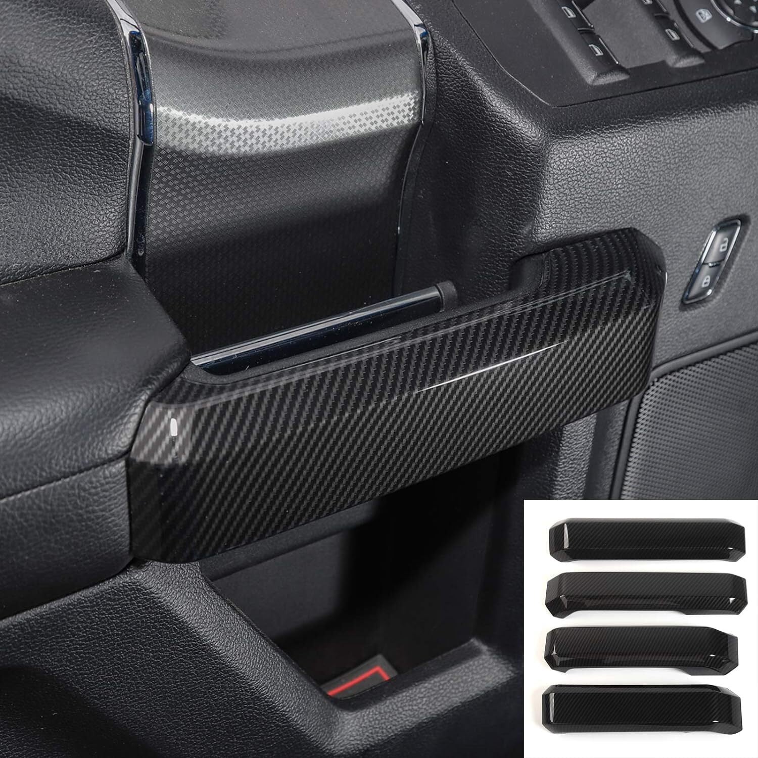 4-Piece Carbon Fiber Interior Door Handle Cover Trim Kit for F150 2015-2020 n