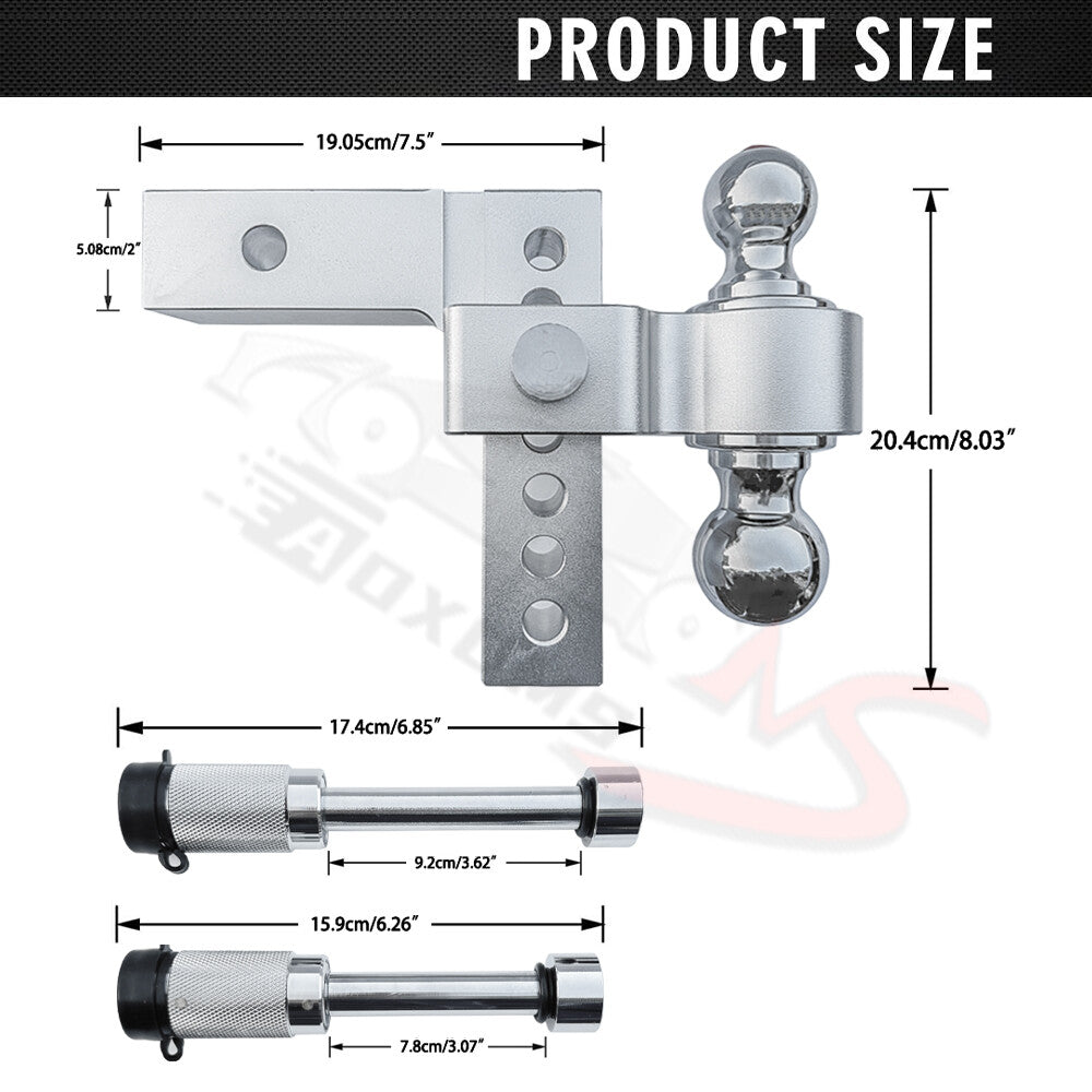 2 Receiver 6 Drop/Rise Adjustable 20000lb Trailer Tow Hitch Dual Ball W/Lock
