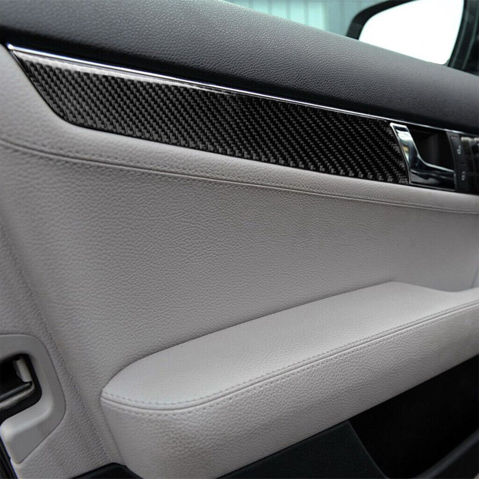 Black Carbon Fiber Interior Door Panel Cover Trim for Mercedes-Benz C-Class W204