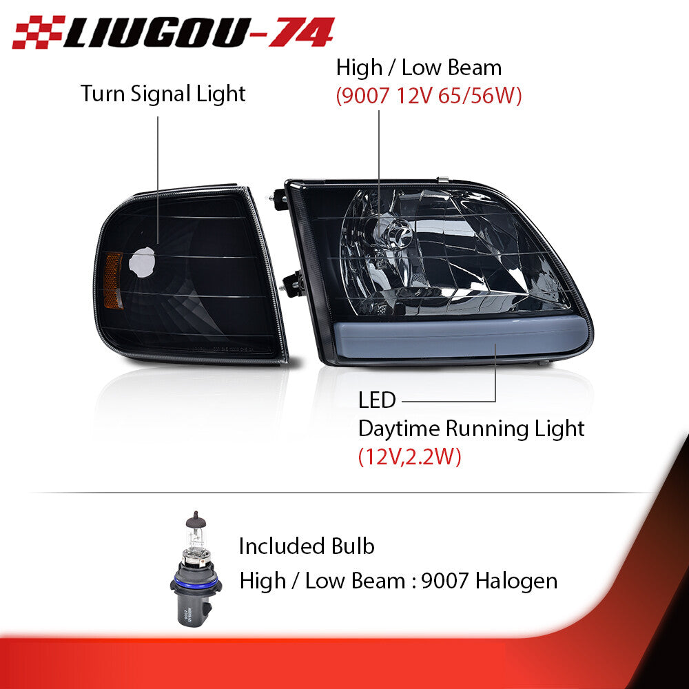 Suitable for 1997-04 Expedition black/smoked LED DRL headlights and corner lights- v
