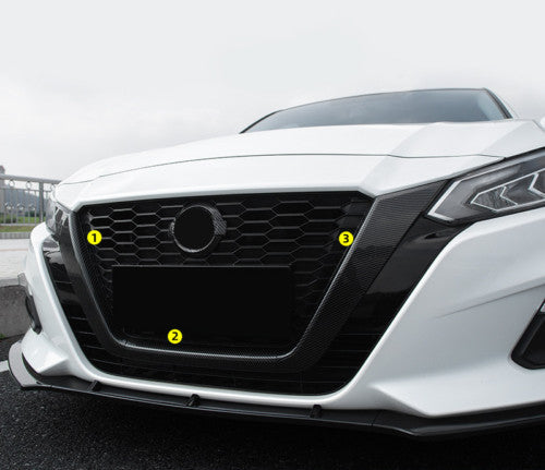 3PCS For Altima 2020 2022 2021 ABS Carbon Front Grille Frame Cover Trim B n