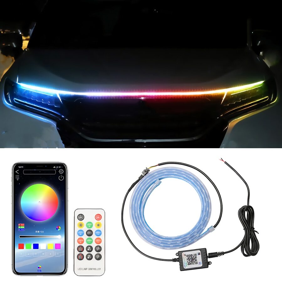 71-inch RGB app + remote control car SUV LED hood light DRL engine hood neon light strip - n