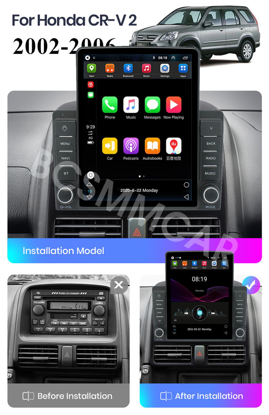 Android 14 For Apple Carplay Car Stereo Radio Fit For for Honda CR-V CRV 2002-2006