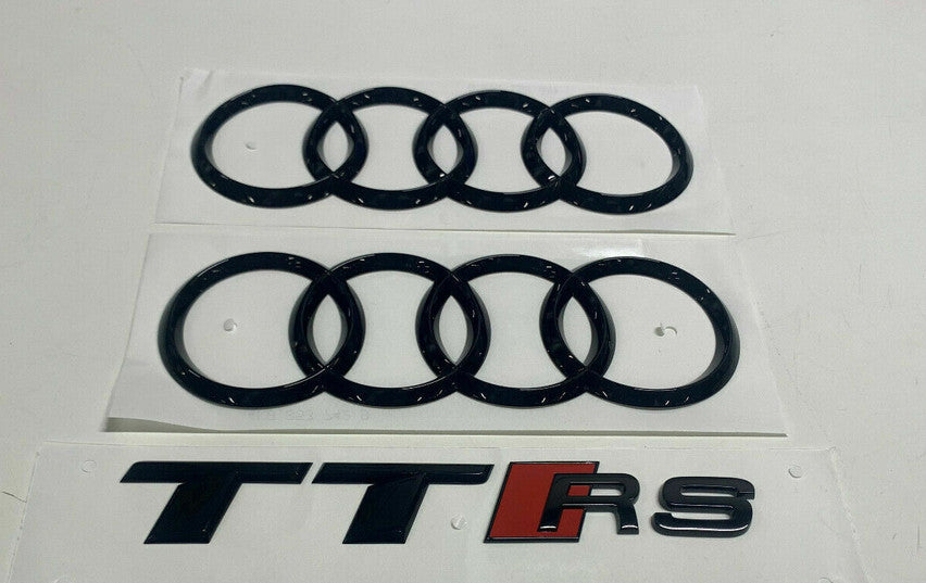 for Audi TTRS Badge Ring Front Cover Rear Boot Barbecue Badge Gloss Black 2011 - 2015