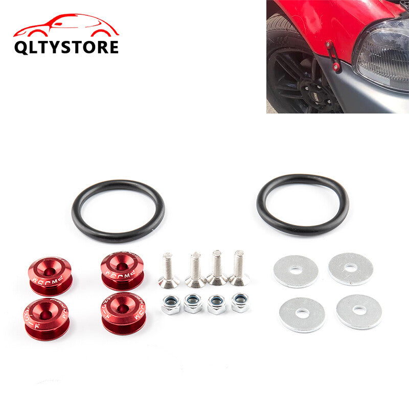 JDM Quick Release Fasteners Bumper Trunk Fender Hatch Lids Kit Aluminum Red