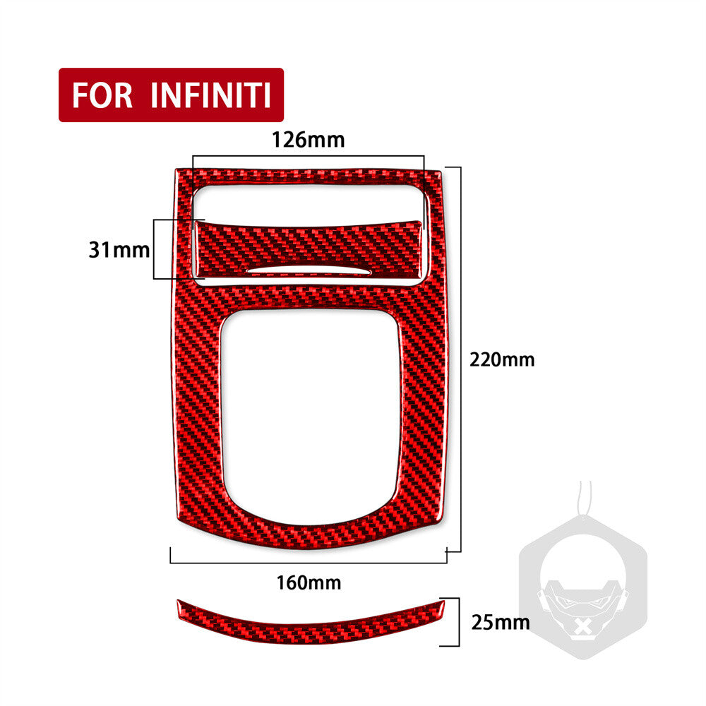 Red Carbon Fiber Automatic Gear Shift Panel Cover for Infiniti G37 Sedan 2010-13