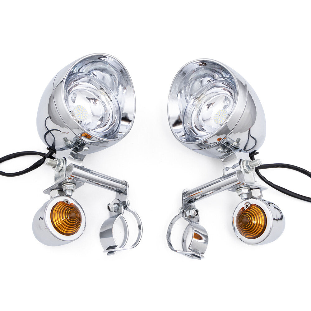 Motorcycle Chrome LED Passing Driving Spot Fog Lamp Turn Signal Light for Harley Q