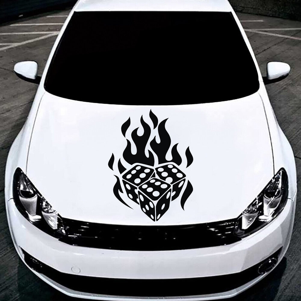 1pcs Flame Dice Car Hood Body Sticker Self-Adhesive Vinyl Graphics Decal Black