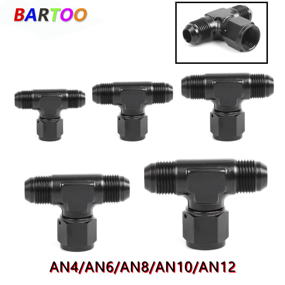 Black 3-Way Tee T-Piece Fitting Adapter AN4 AN6 AN8 AN10 AN12 Male to AN Female Q