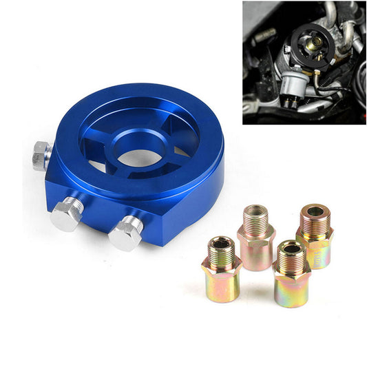 Car Oil Filter Temp Pressure Cooler Gauge Sandwich Plate Cooler Adapter Kit Blue Q