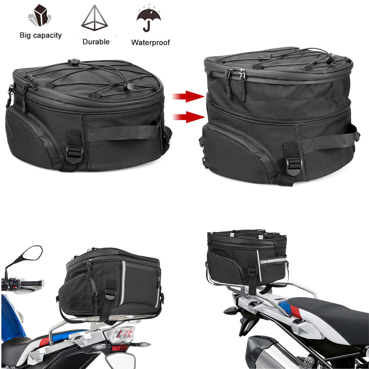 Motorcycle Rear Tail for Seat Back Saddle Helmet Shoulder Carry Bag Waterproof+Cover Q