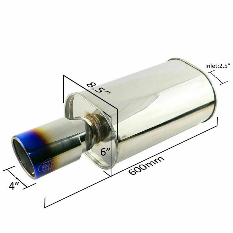 2.5 ID 4 OD Sport Great Sound Straight Rear Exhaust Muffler Tips Blue Slant