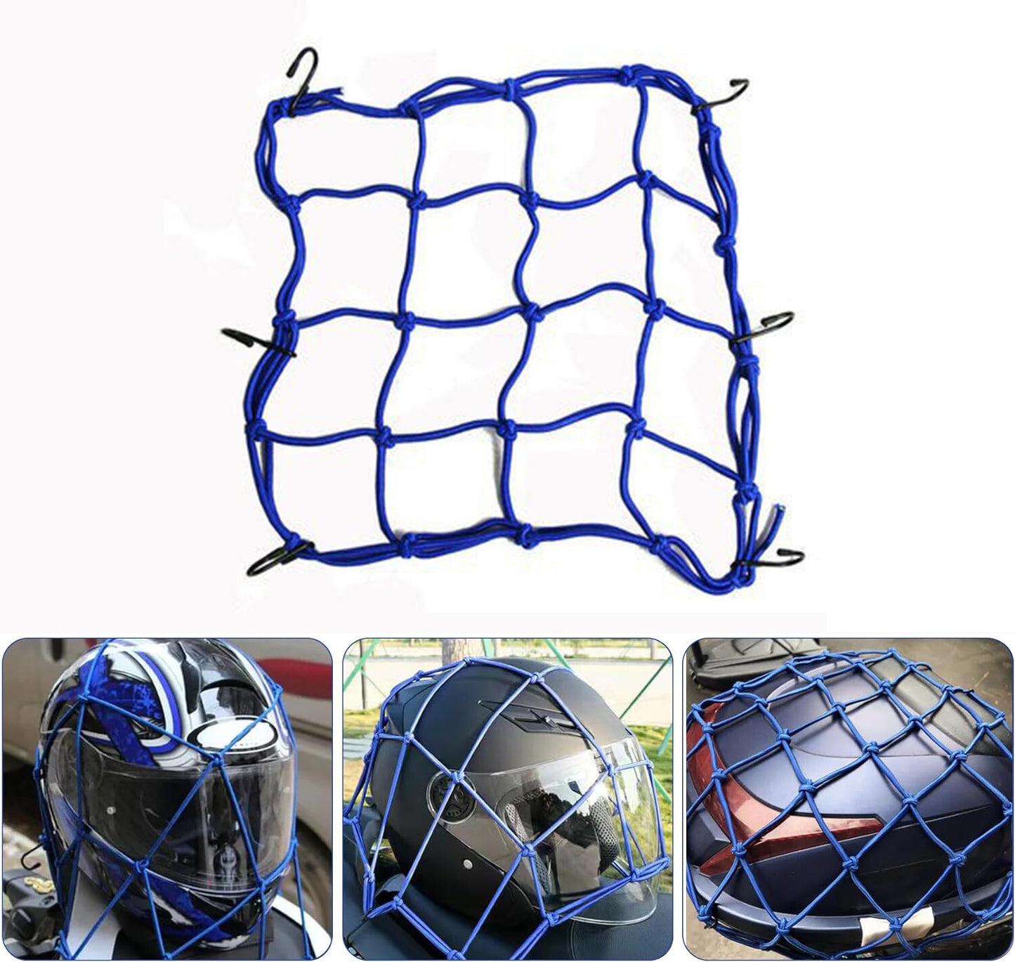 30*30CM Motorcycle Elasticated Luggage Cargo Net Strong Webbing Straps Tie Blue Q