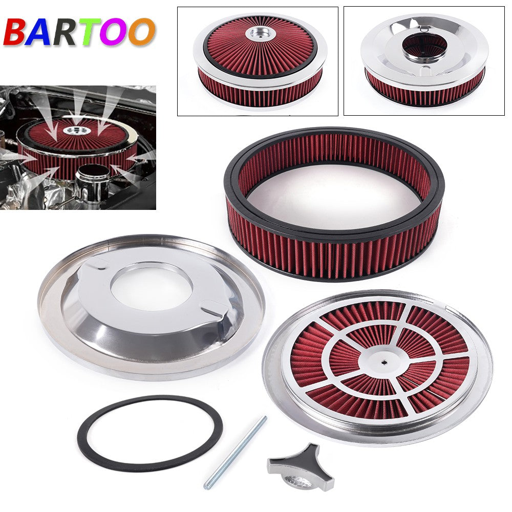 14in x 3in Air Cleaner Set Super Flow Washable Element Black Recessed Chrome Top Q