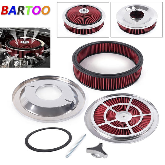 14in x 3in Air Cleaner Set Super Flow Washable Element Black Recessed Chrome Top Q