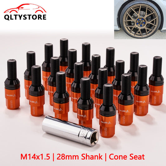 20x M14x1.5 Wheel Lug Bolt 28mm Shank Cone for Seat Stud for Most Aftermarket Orange Q