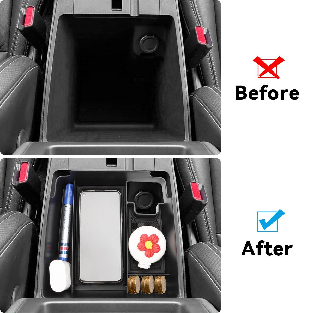 Black center console tray box trim accessory for Frontier 2022 2023 n