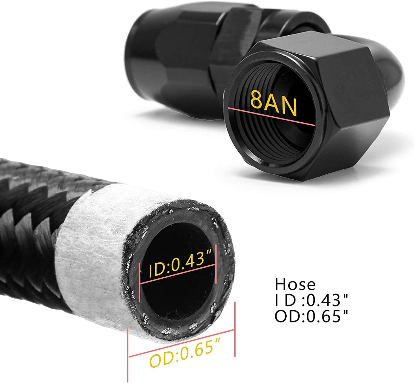 2-Pack Black Aluminum 6AN 8AN 10AN 90-Degree Rotating Automotive Fuel Hose Connectors
